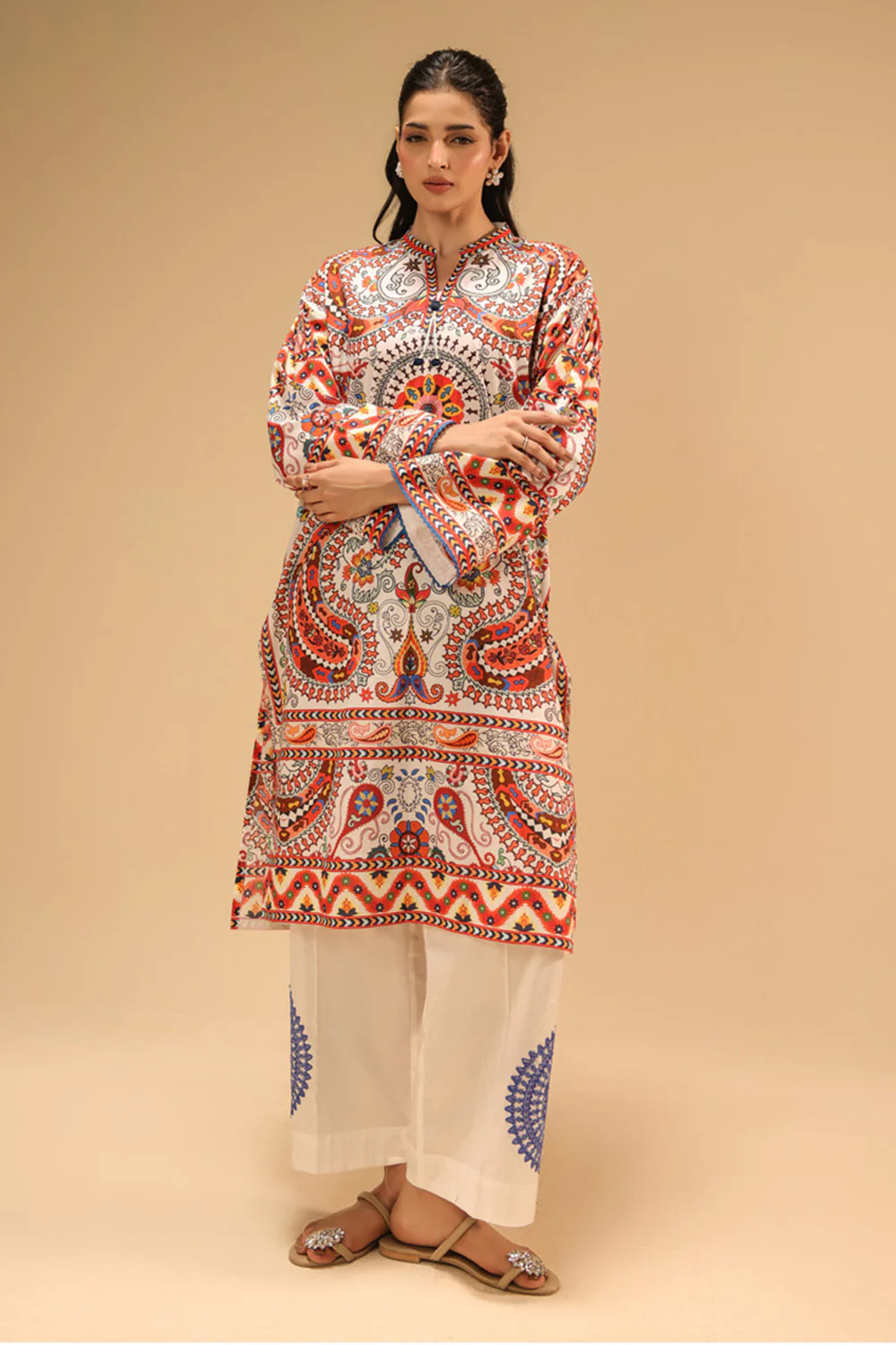 Cambric Printed Co-Ord Set With Embroidered Shirt - Image 4