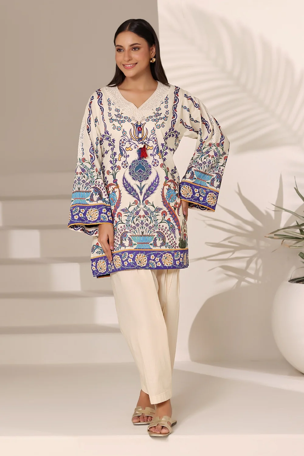 Cambric Printed Shirt And Trouser With Embroidered - Image 3