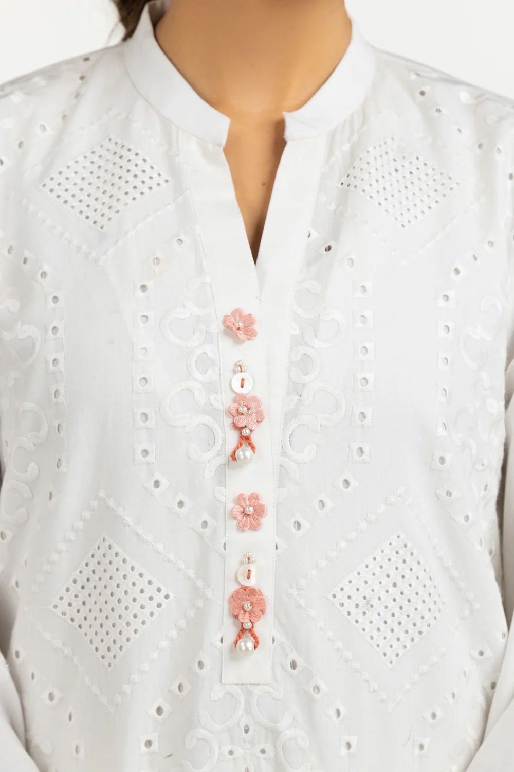 Cambric Schiffli Embroidered Shirt And Dupatta - Image 2
