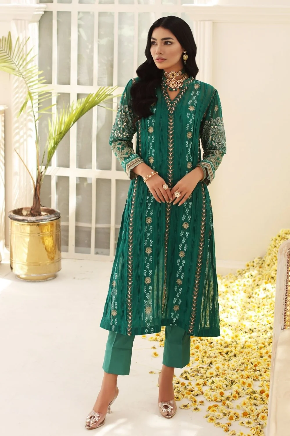 Cotton Net Shirt And Silk Viscose Trouser - Image 3