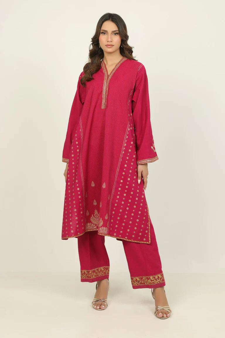Cotton Silk Embroidered Co-Ord Set With Block Printed - Image 3