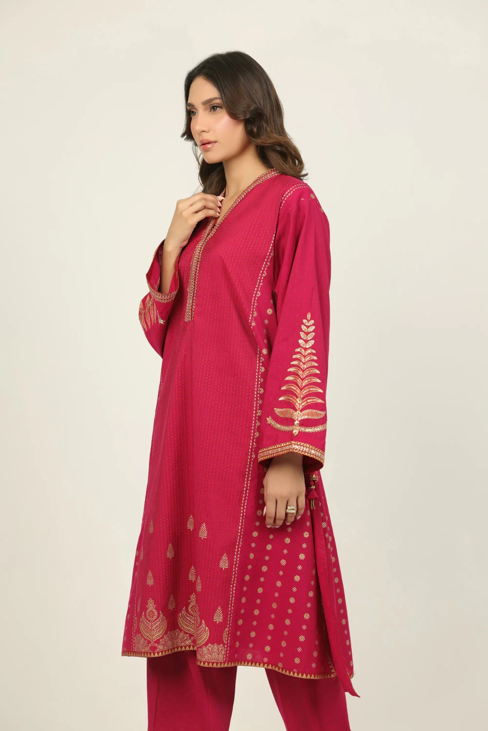 Cotton Silk Embroidered Co-Ord Set With Block Printed - Image 4