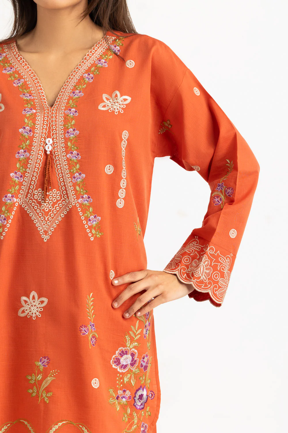 Cotton Viscose Slub Embroidered Co-Ord Set - Image 2