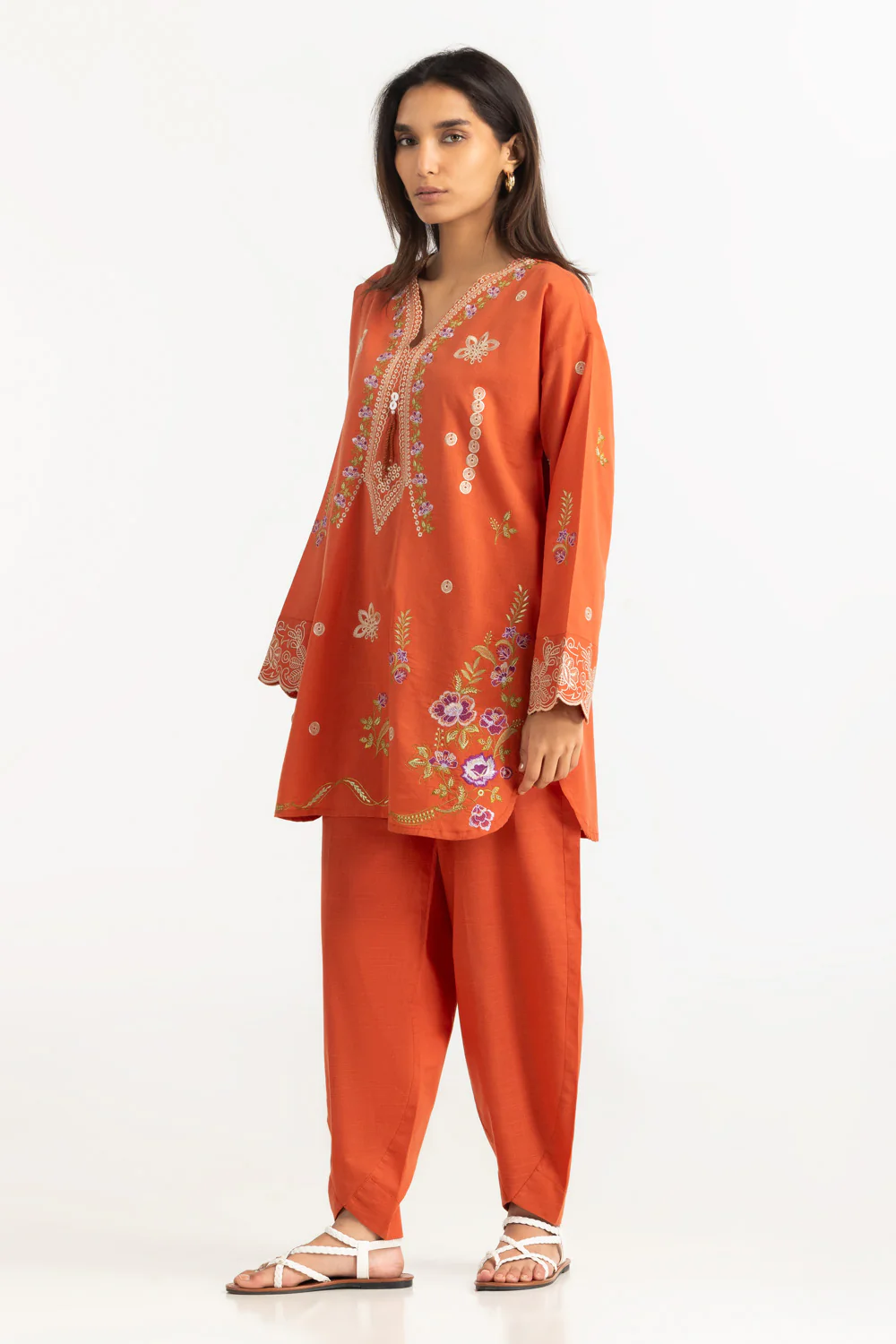 Cotton Viscose Slub Embroidered Co-Ord Set - Image 3