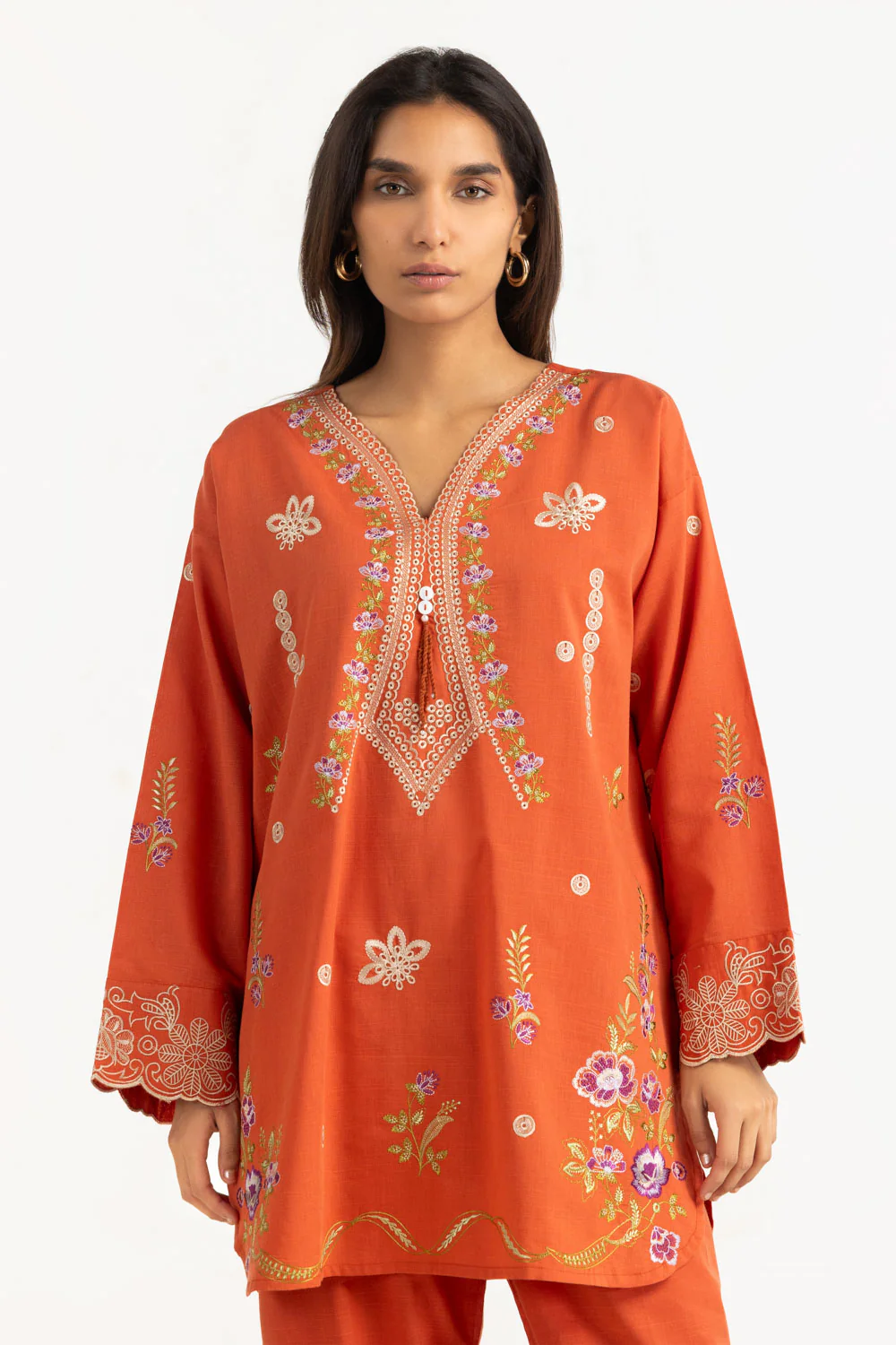 Cotton Viscose Slub Embroidered Co-Ord Set - Image 5