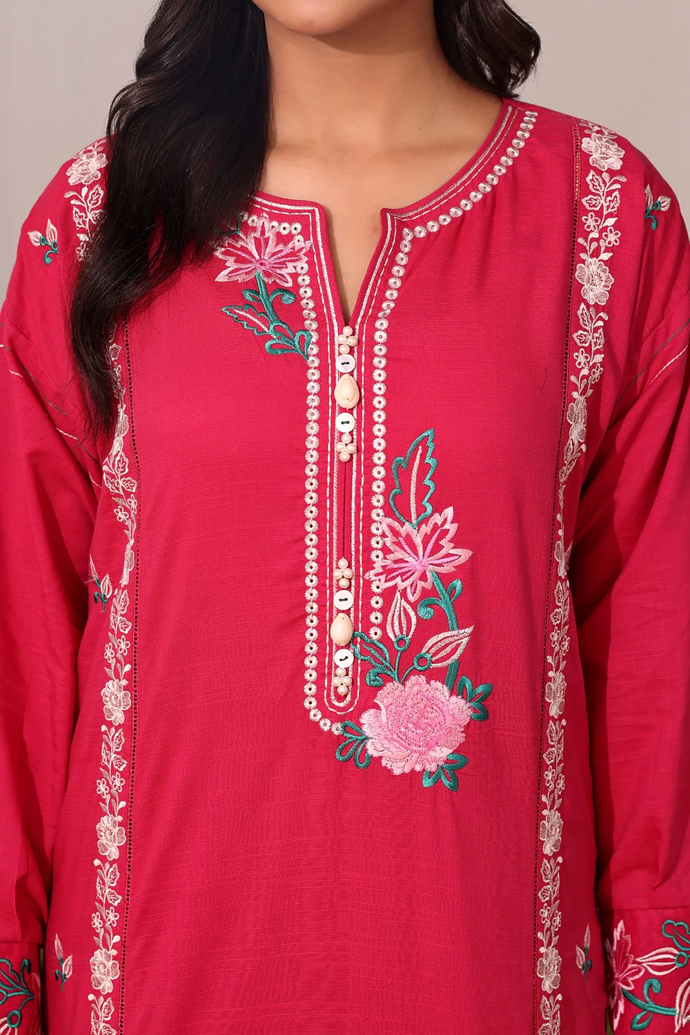 Cotton Viscose Slub Embroidered Co-Ord Set - Image 2