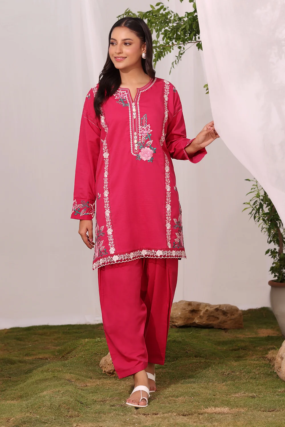 Cotton Viscose Slub Embroidered Co-Ord Set - Image 3
