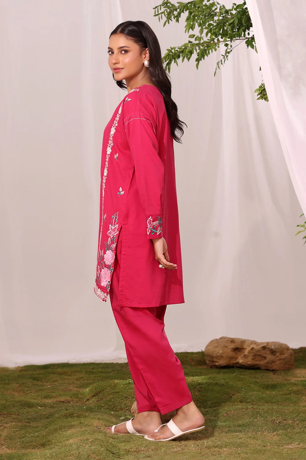 Cotton Viscose Slub Embroidered Co-Ord Set - Image 4