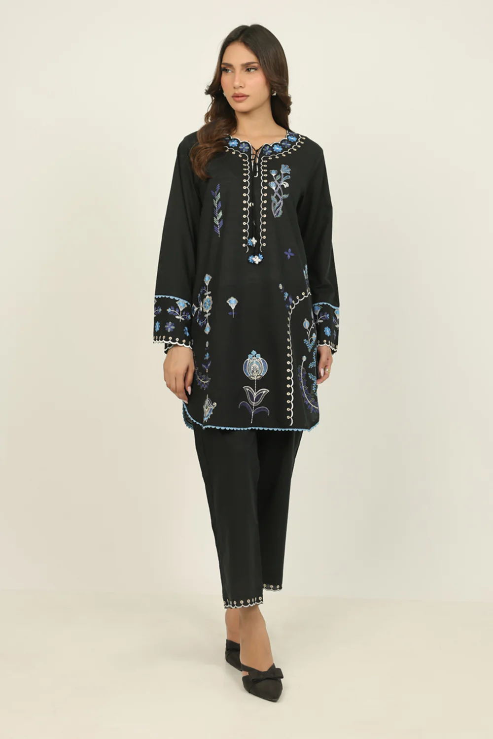 Cotton Viscose Slub Embroidered Co-Ord Set