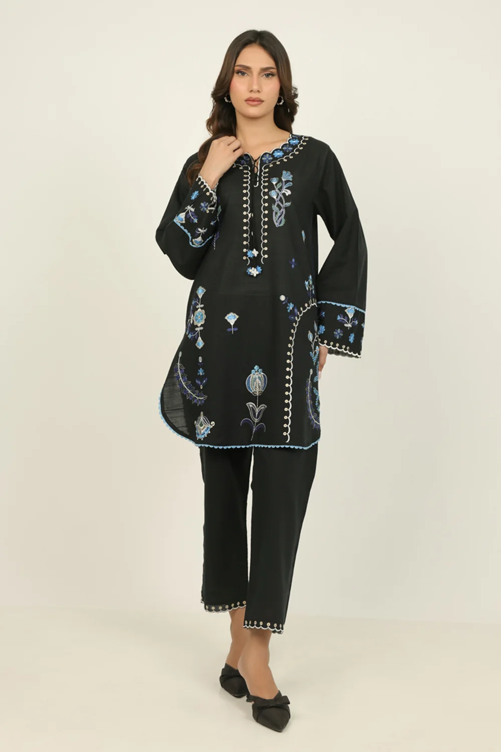 Cotton Viscose Slub Embroidered Co-Ord Set - Image 3
