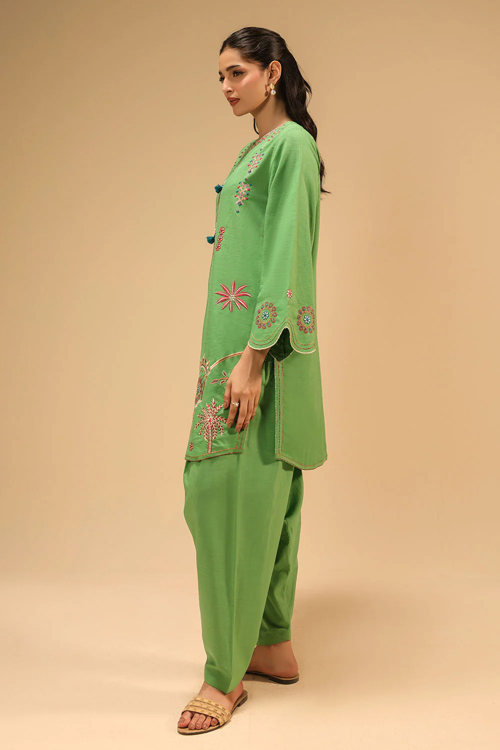 Cotton Viscose Slub Embroidered Co-Ord Set - Image 3
