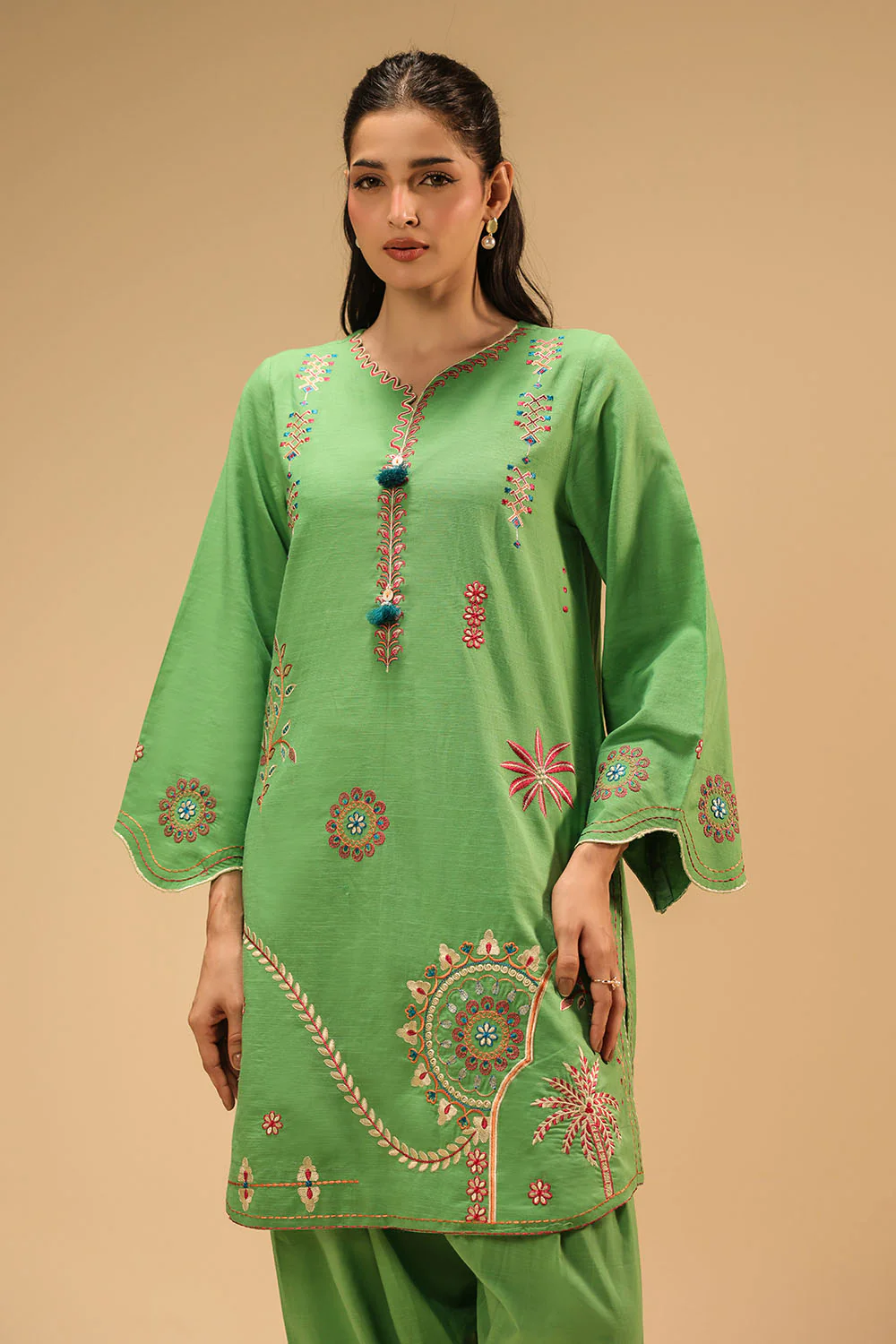 Cotton Viscose Slub Embroidered Co-Ord Set - Image 4