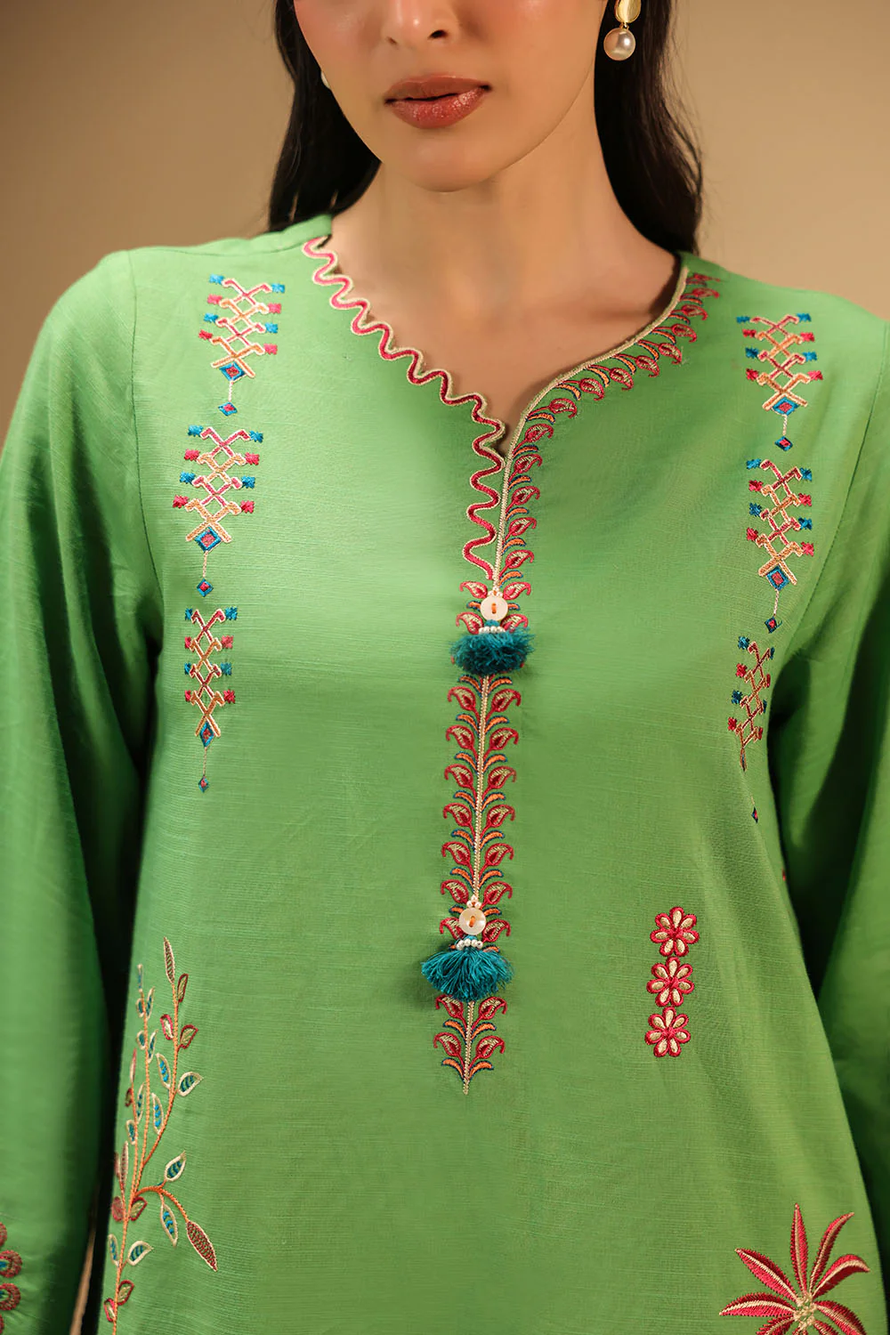 Cotton Viscose Slub Embroidered Co-Ord Set - Image 5