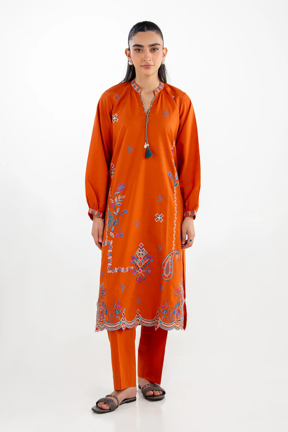 Cotton Viscose Slub Embroidered Co-Ord Set
