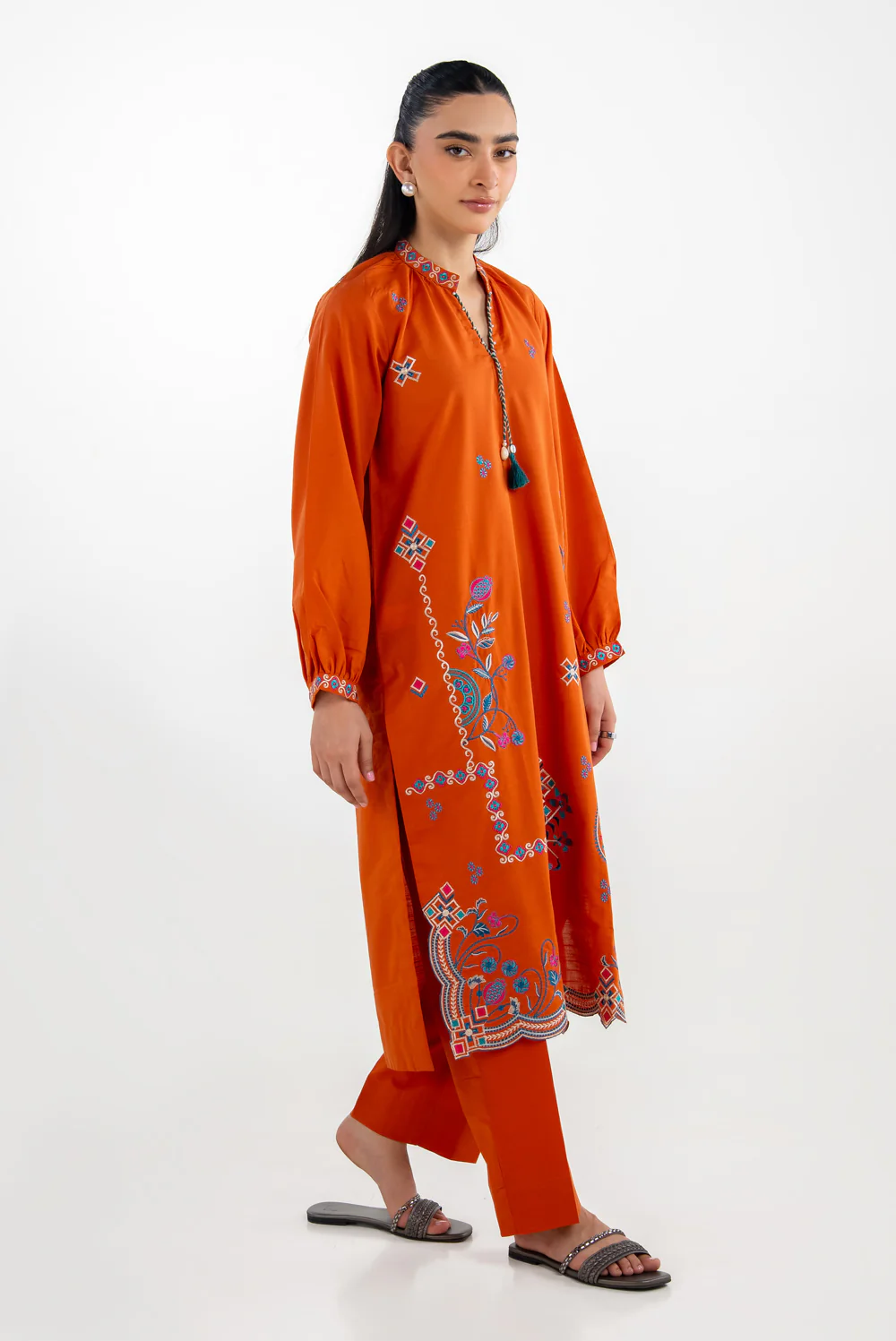Cotton Viscose Slub Embroidered Co-Ord Set - Image 3