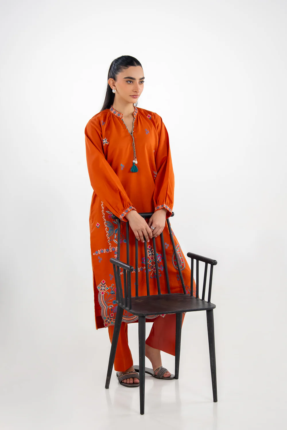 Cotton Viscose Slub Embroidered Co-Ord Set - Image 5