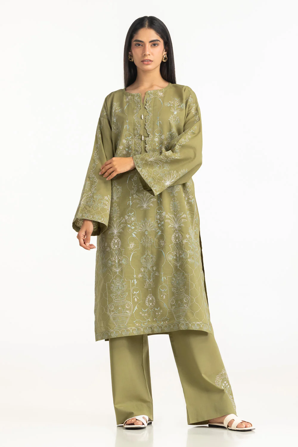 Cotton Viscose Slub Embroidered Co-Ord Set - Image 3