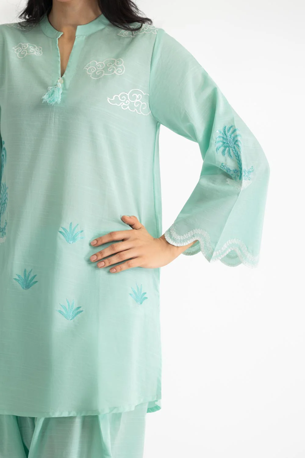 Cotton Viscose Slub Embroidered Co-Ord Set - Image 2