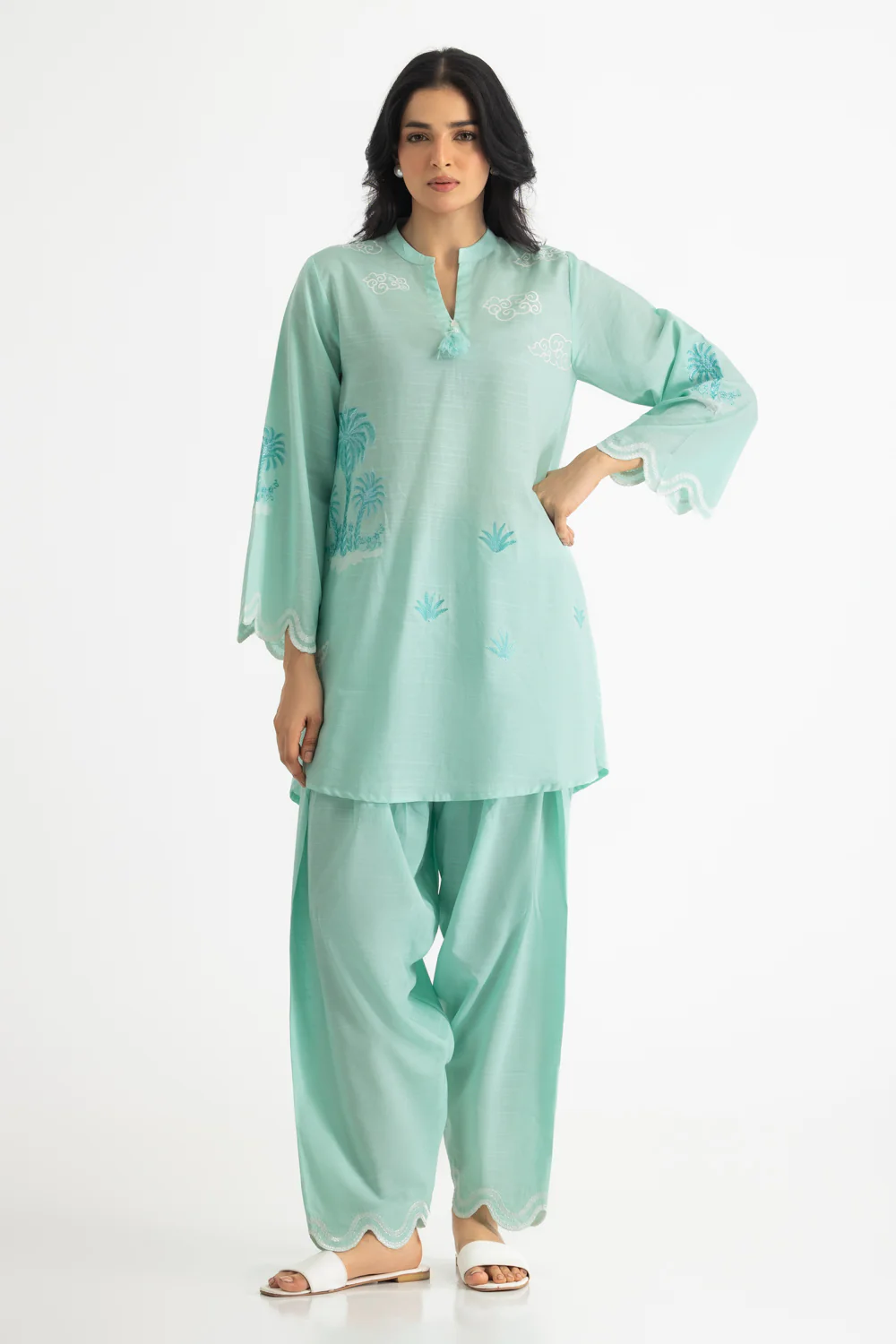 Cotton Viscose Slub Embroidered Co-Ord Set - Image 3
