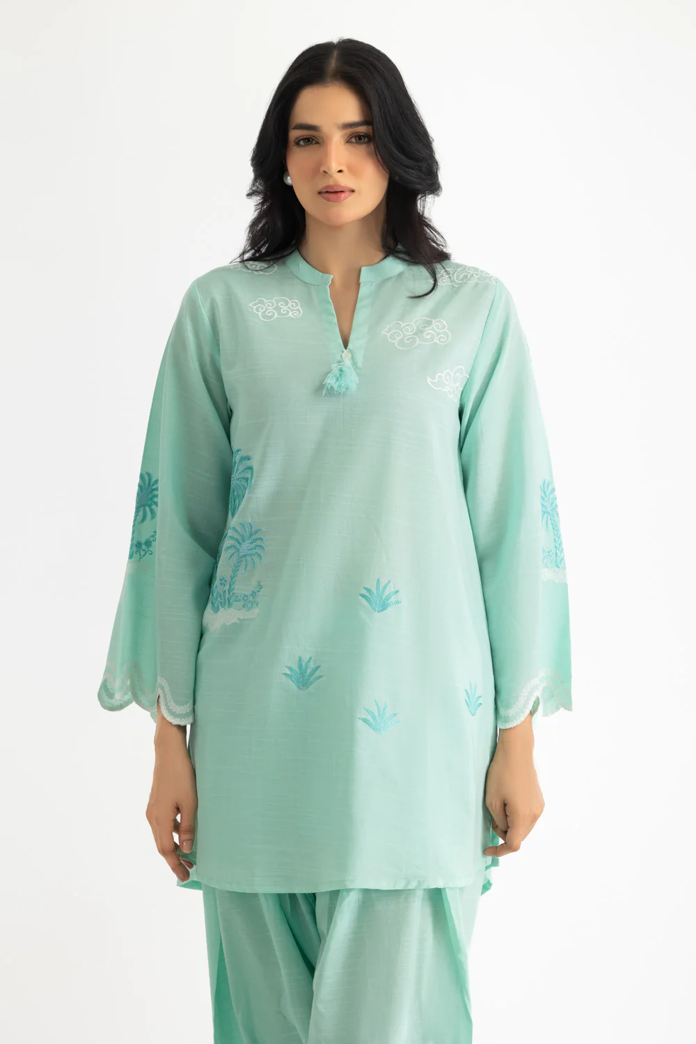 Cotton Viscose Slub Embroidered Co-Ord Set - Image 4