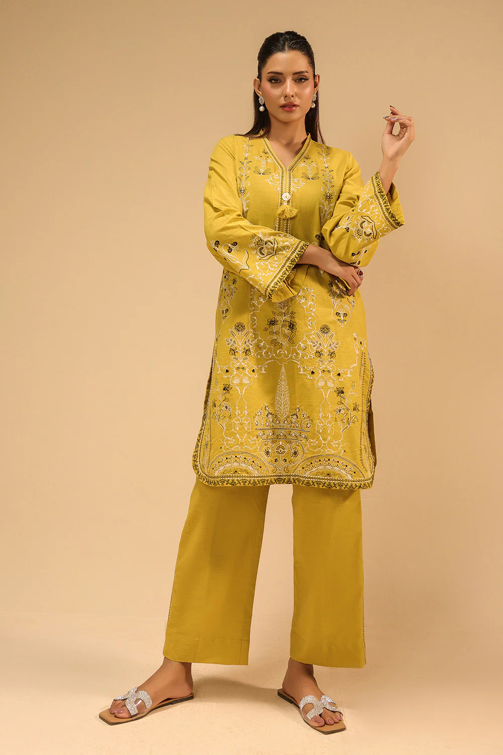 Cotton Viscose Slub Embroidered Co-Ord Set - Image 3