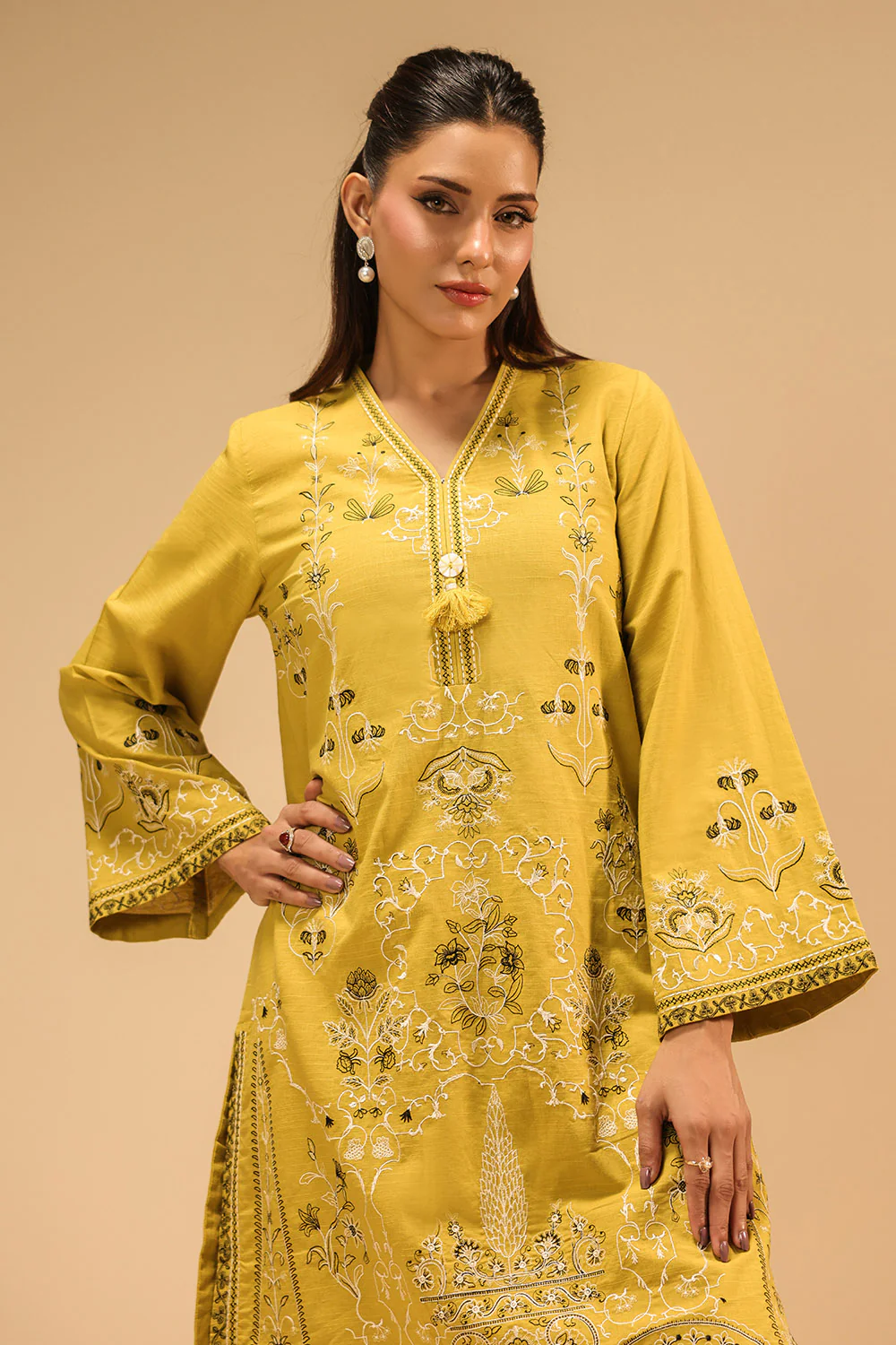 Cotton Viscose Slub Embroidered Co-Ord Set - Image 4