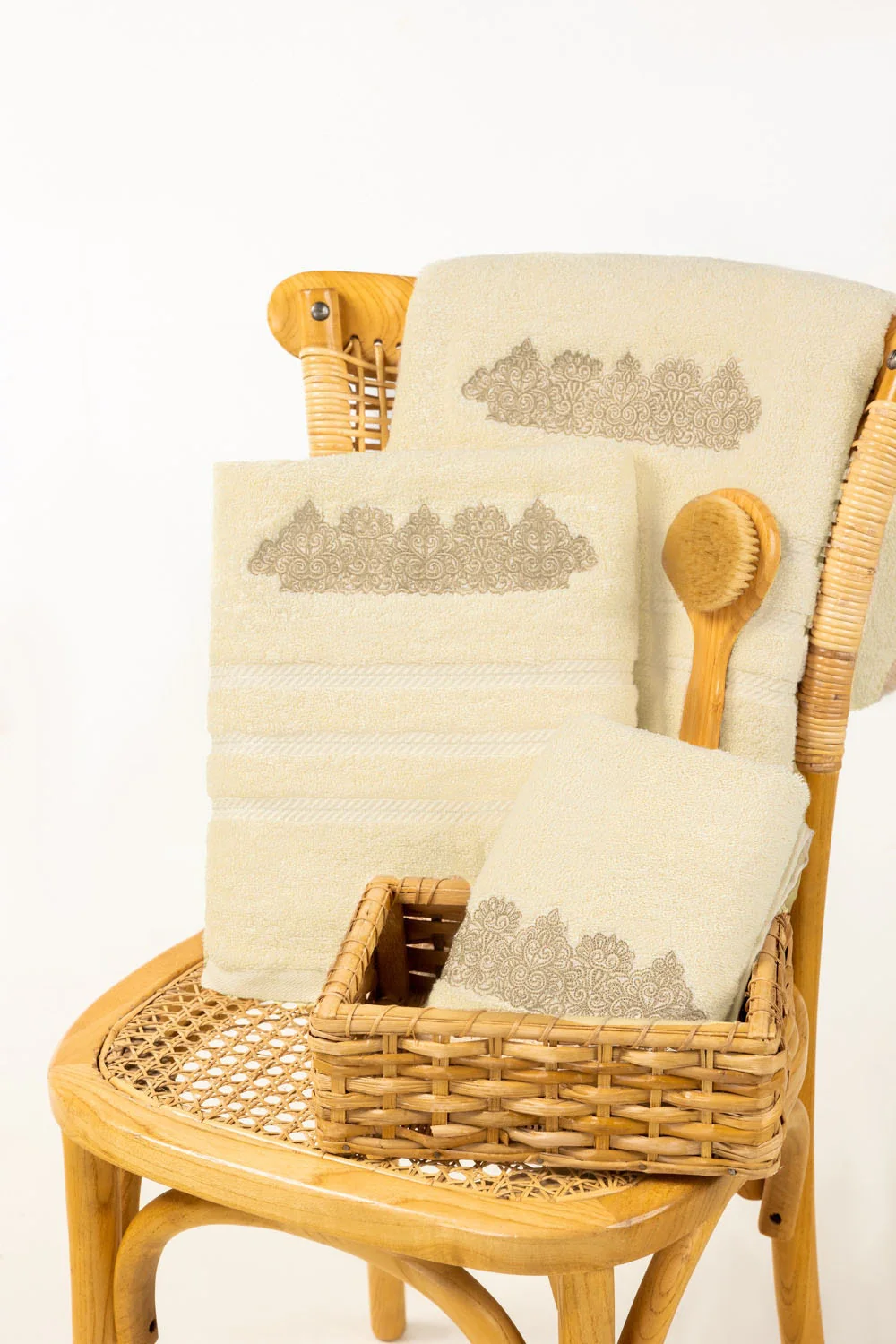 Cream Combed Embroidered towel 25 - Image 3
