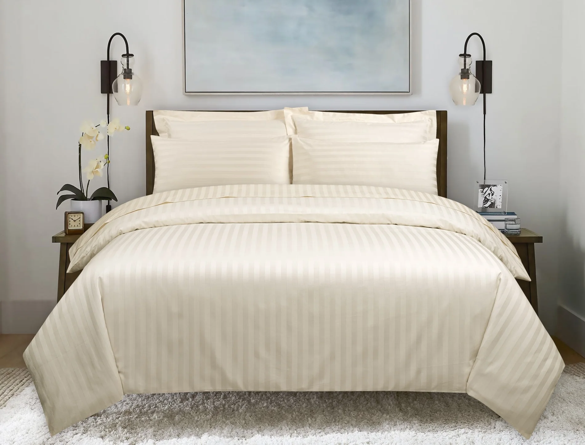 Cream Strip Satin T-250 Quilt Cover set - Image 2