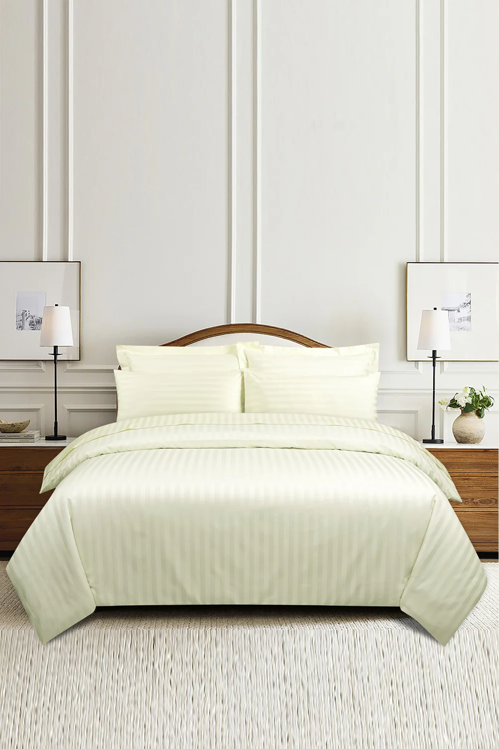 Cream Stripe Satin Complete Bed Set - Image 2