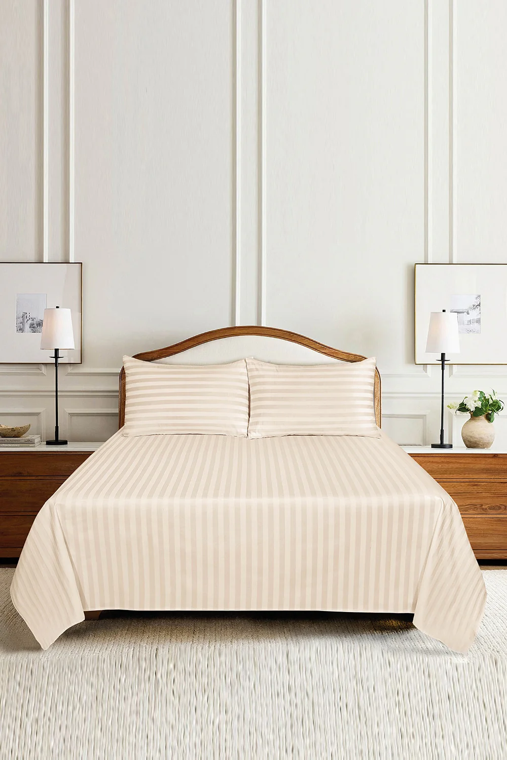 Cream Stripe Satin T-250 Bed Sheet Set 25 - Image 2