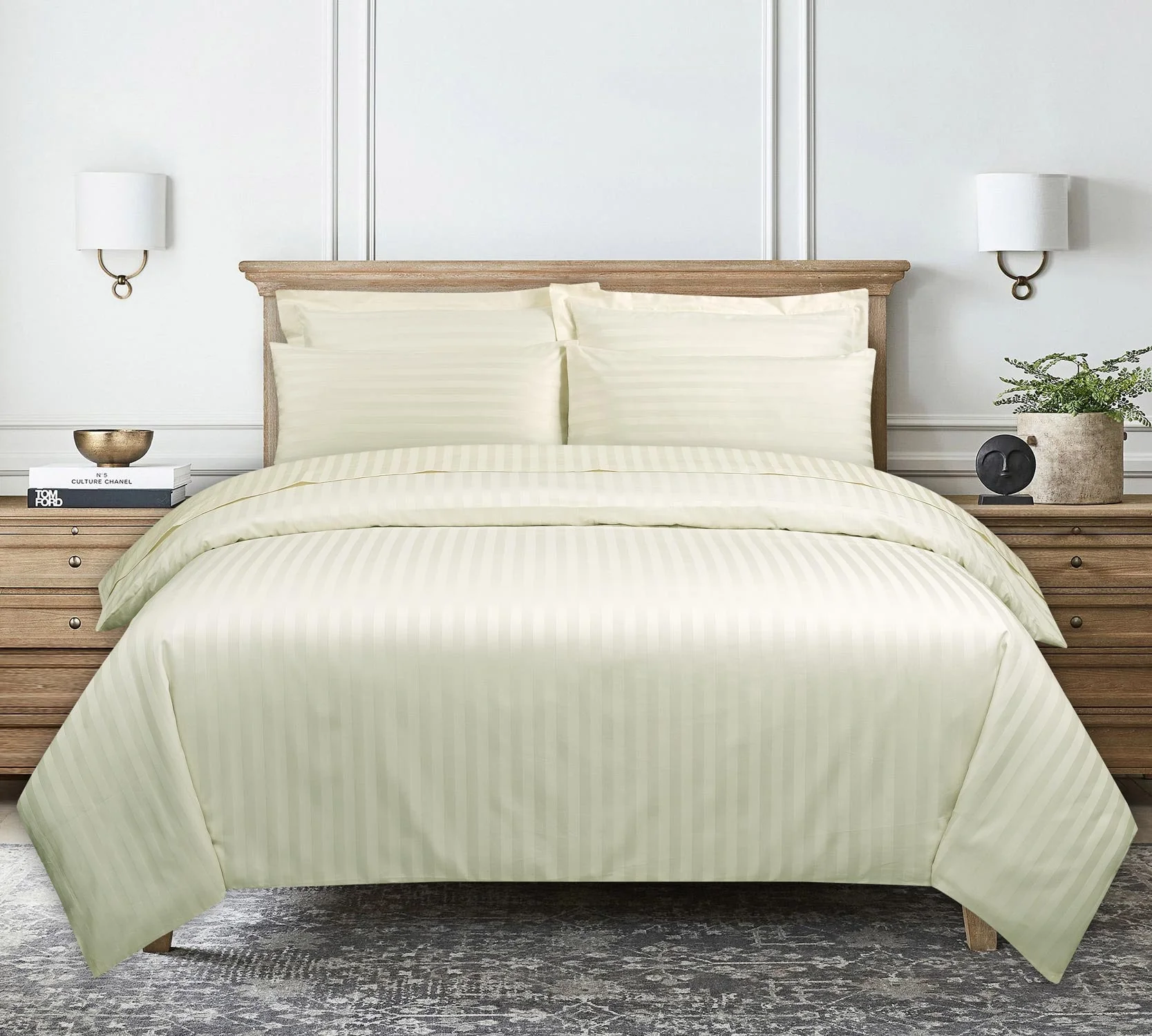 Cream Stripe Satin T-250 Quilt Cover Set 24 - Image 4