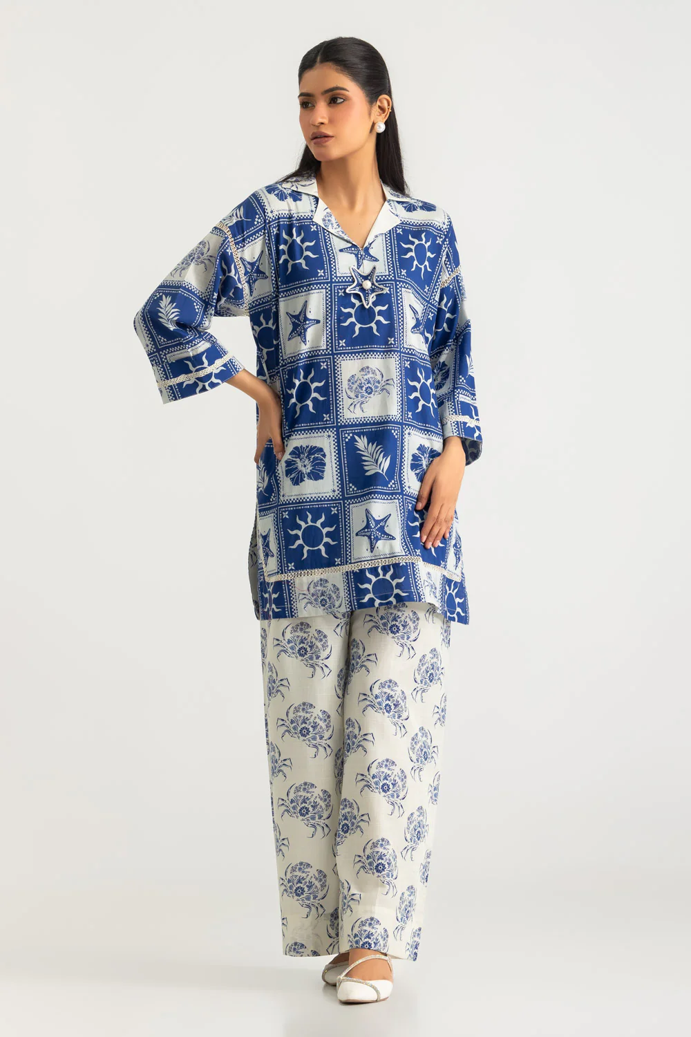 Cross Hatch Printed Co-Ord Set With Embroidered - Image 3