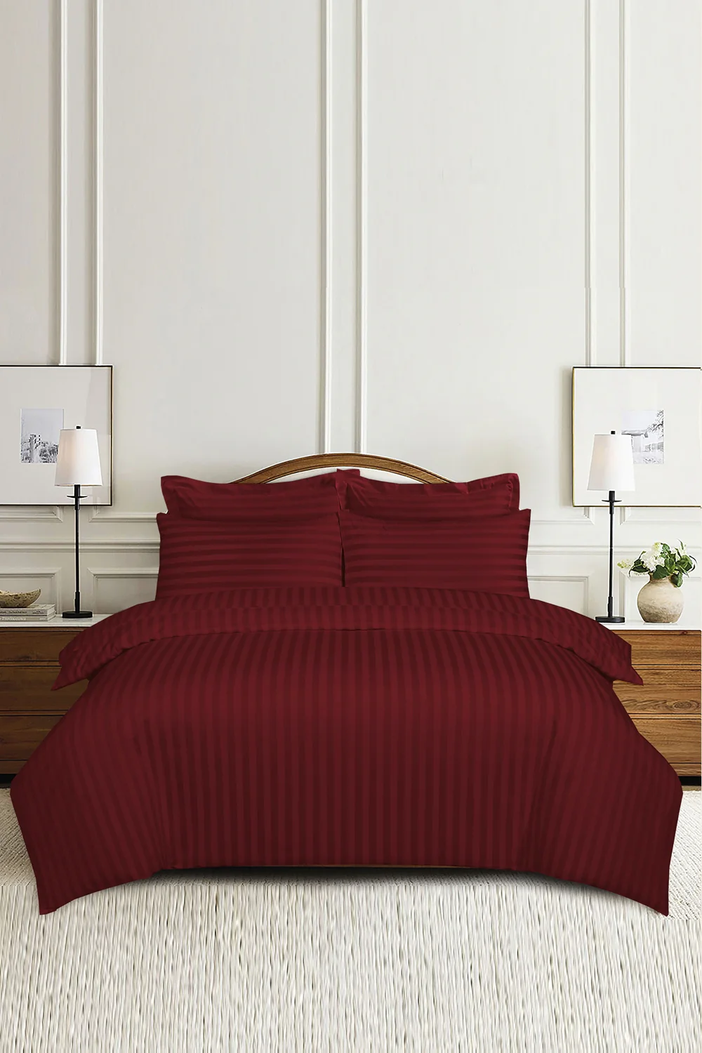 Dark Ruby Stripe Satin T-250 Quilt Cover Set - Image 2