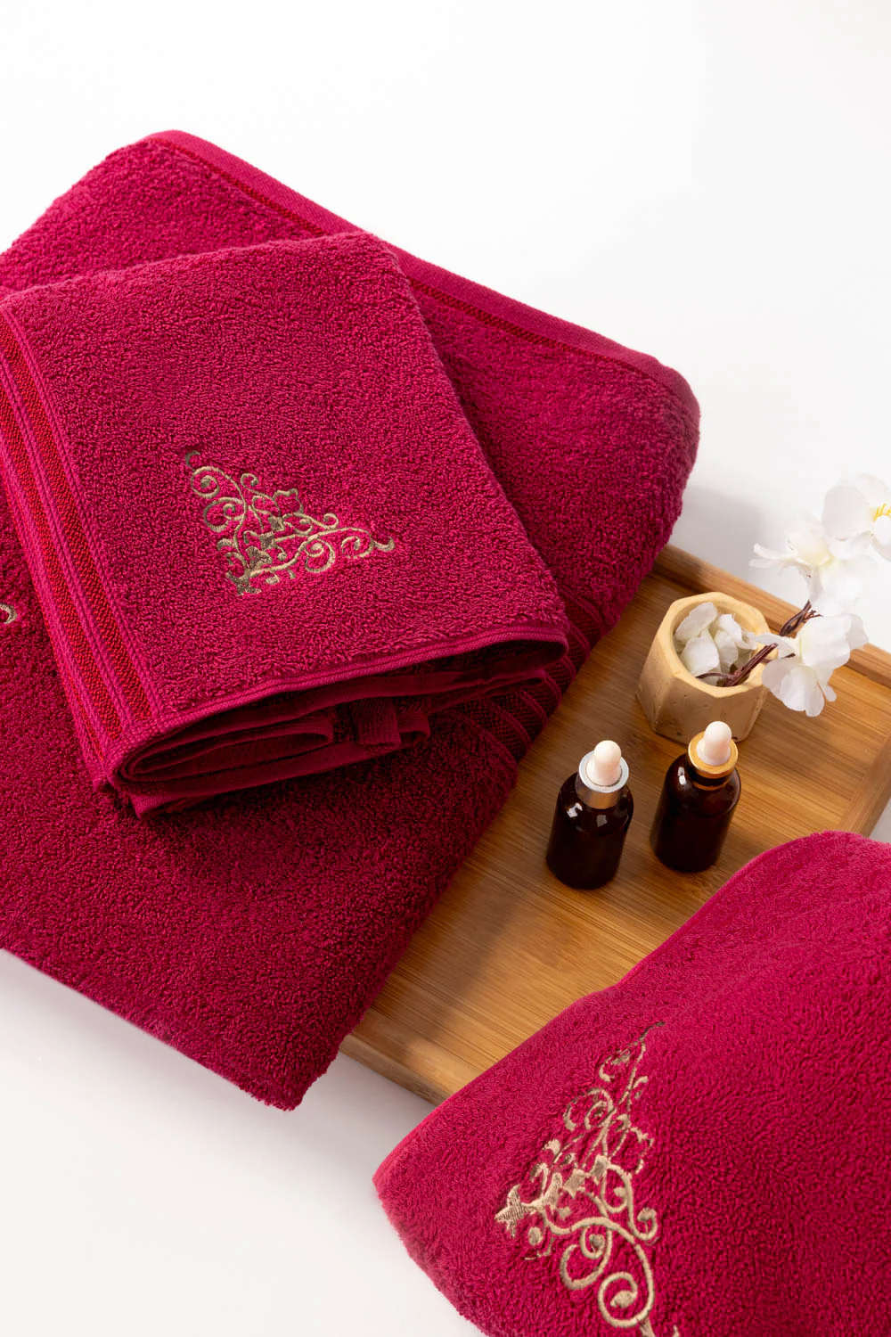 Deep Pink Embroidered Towel - Image 3