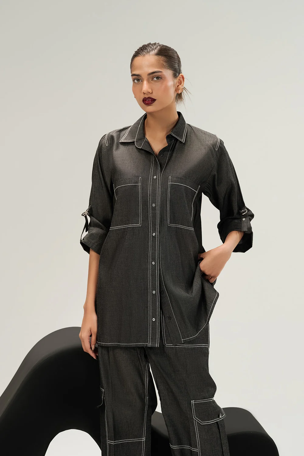 Denim Button Down Shirt With Pocket - Image 6