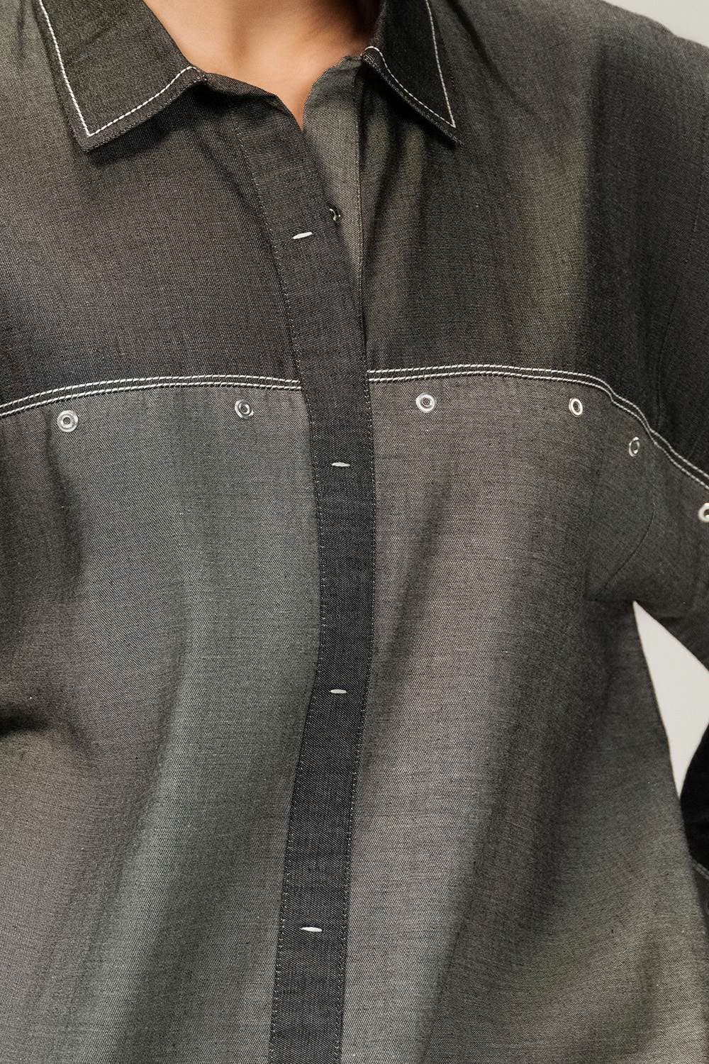 Denim Embellished Button Down Shirt - Image 2