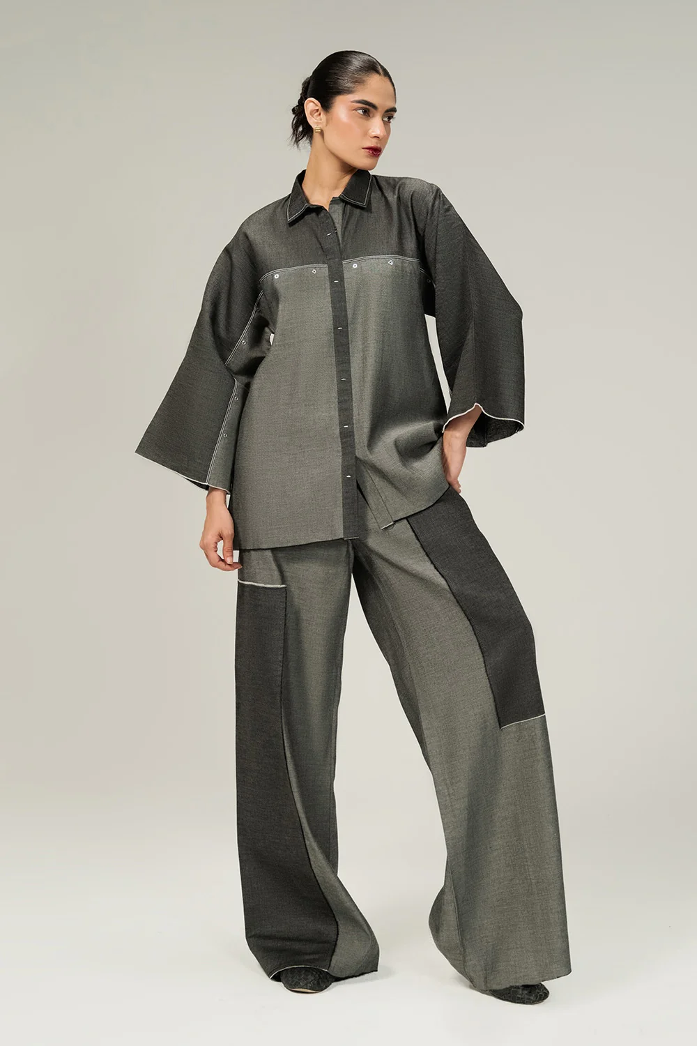 Denim Embellished Button Down Shirt - Image 5