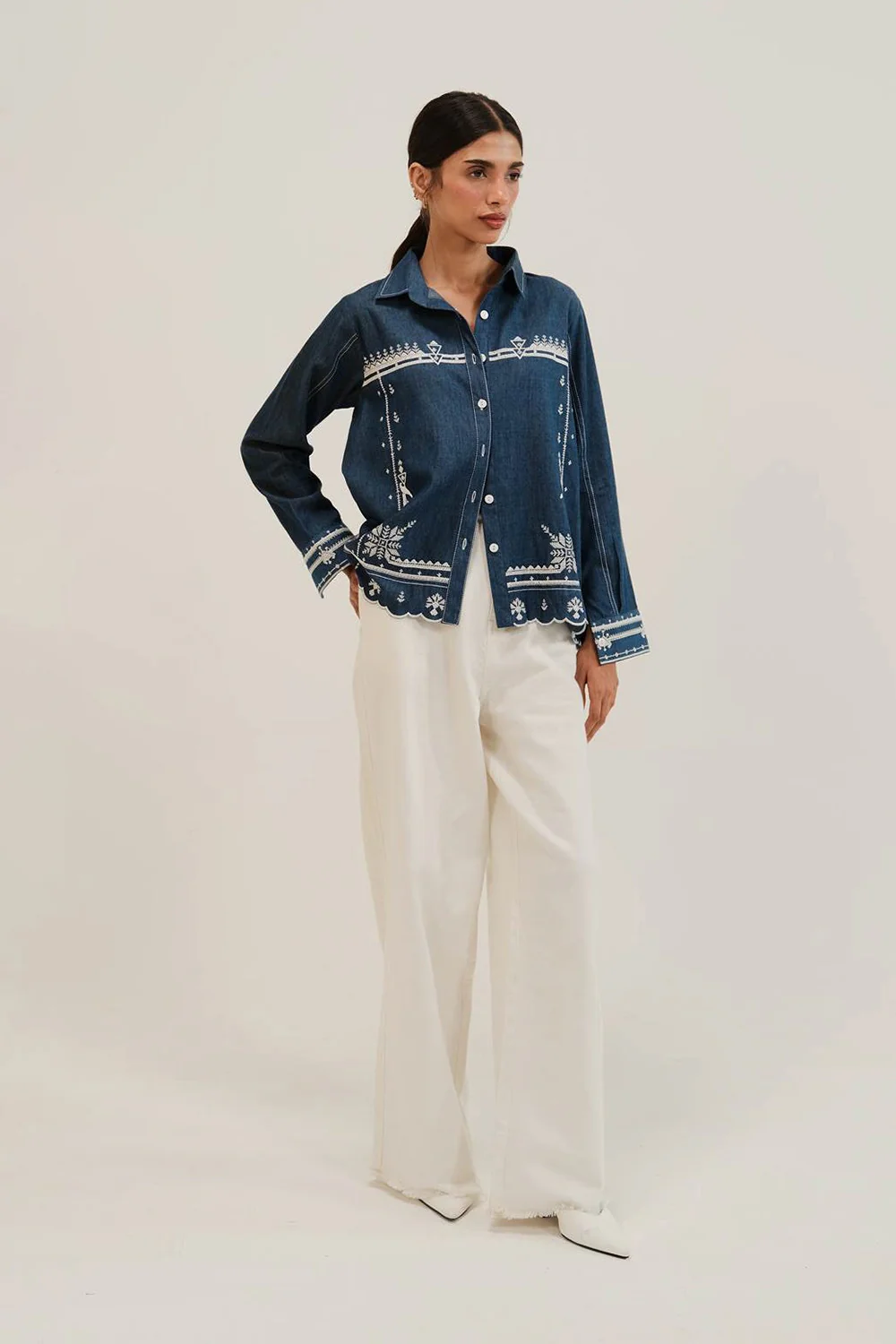 Denim Embroidered Button Down Shirt