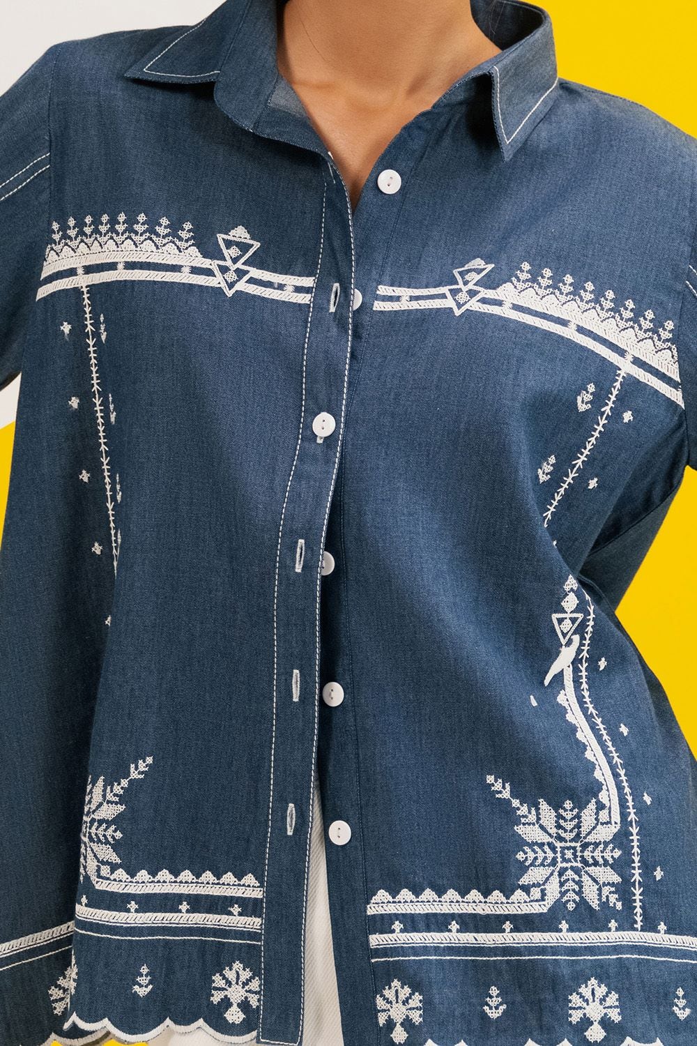 Denim Embroidered Button Down Shirt - Image 2