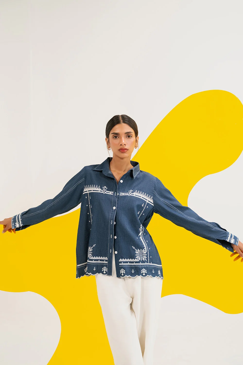 Denim Embroidered Button Down Shirt - Image 4