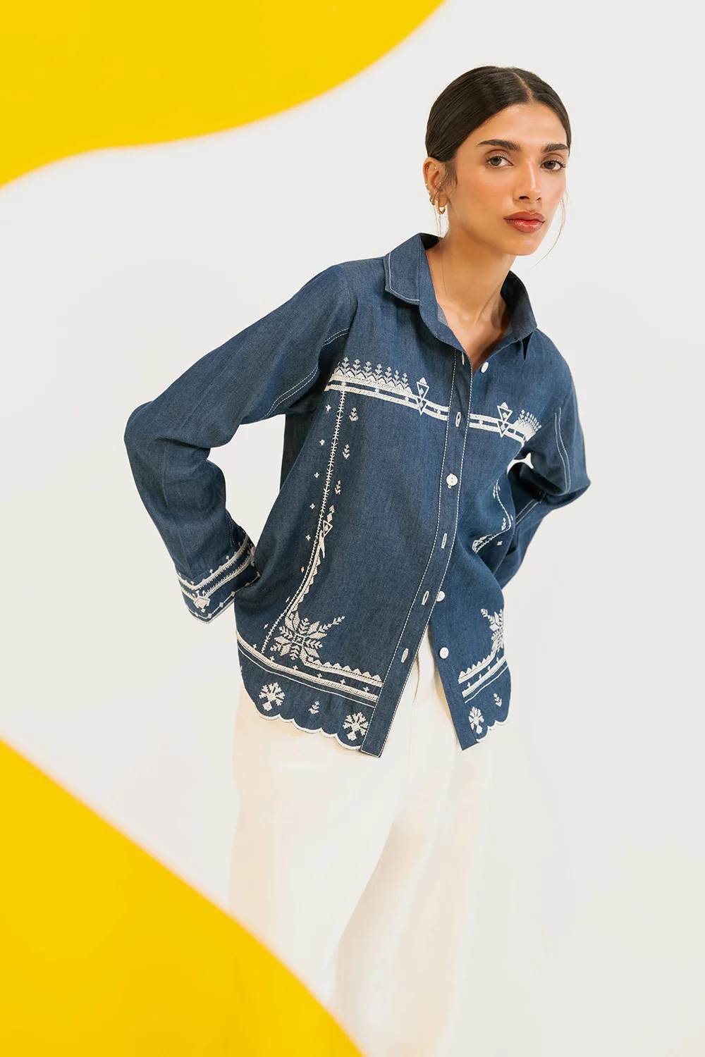 Denim Embroidered Button Down Shirt - Image 5