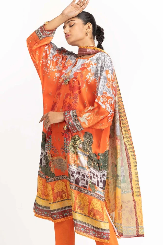 Digital Print Shamose Silk Embroidered Suit - Image 3