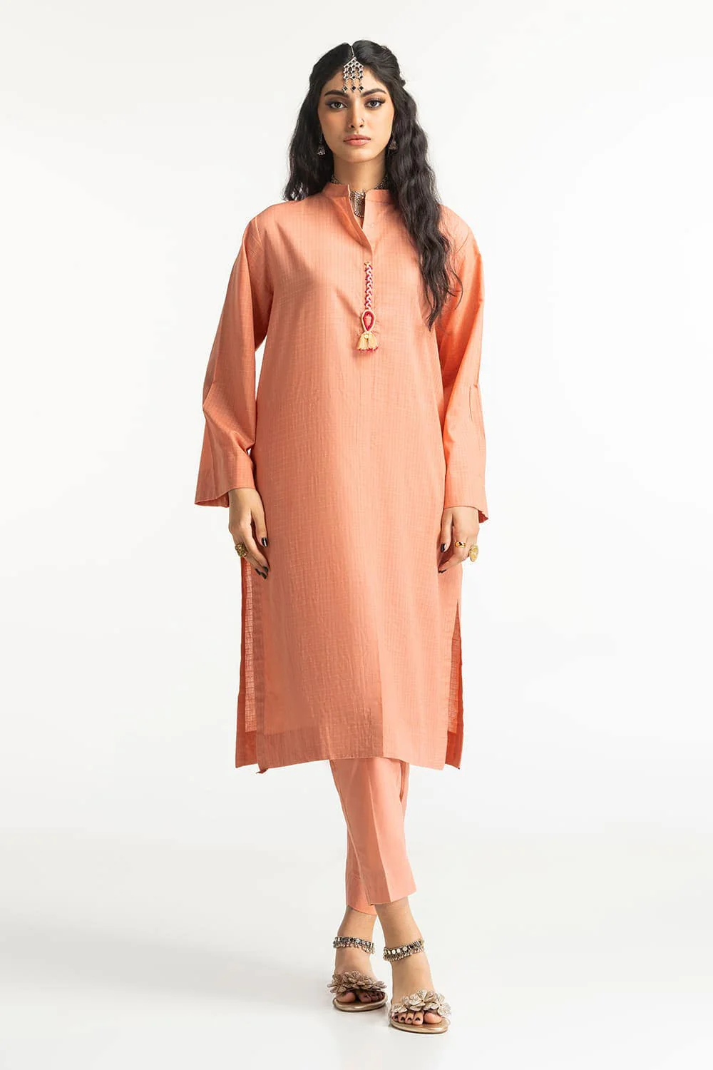 Dobby Dyed Embellished Shirt And Trouser