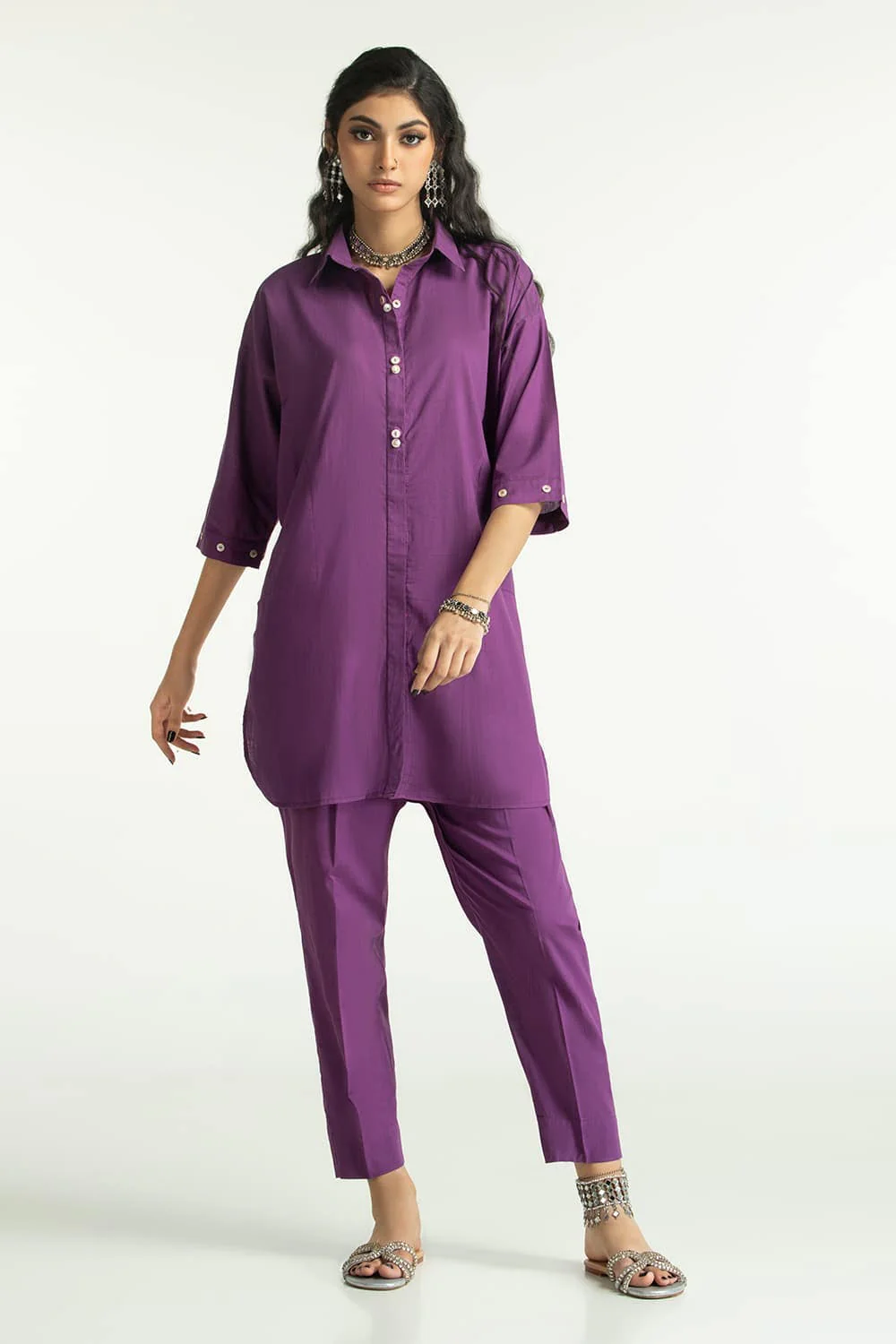 Dobby Dyed Embellished Shirt And Trouser