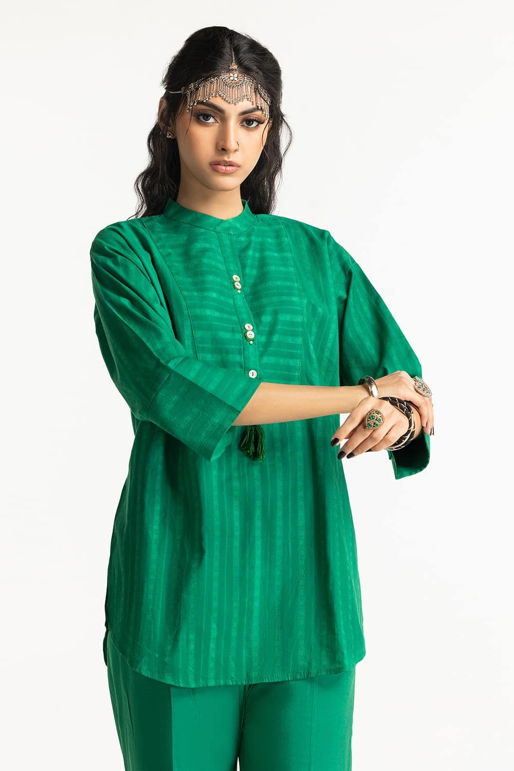 Dobby Dyed Embellished Shirt And Trouser - Image 2