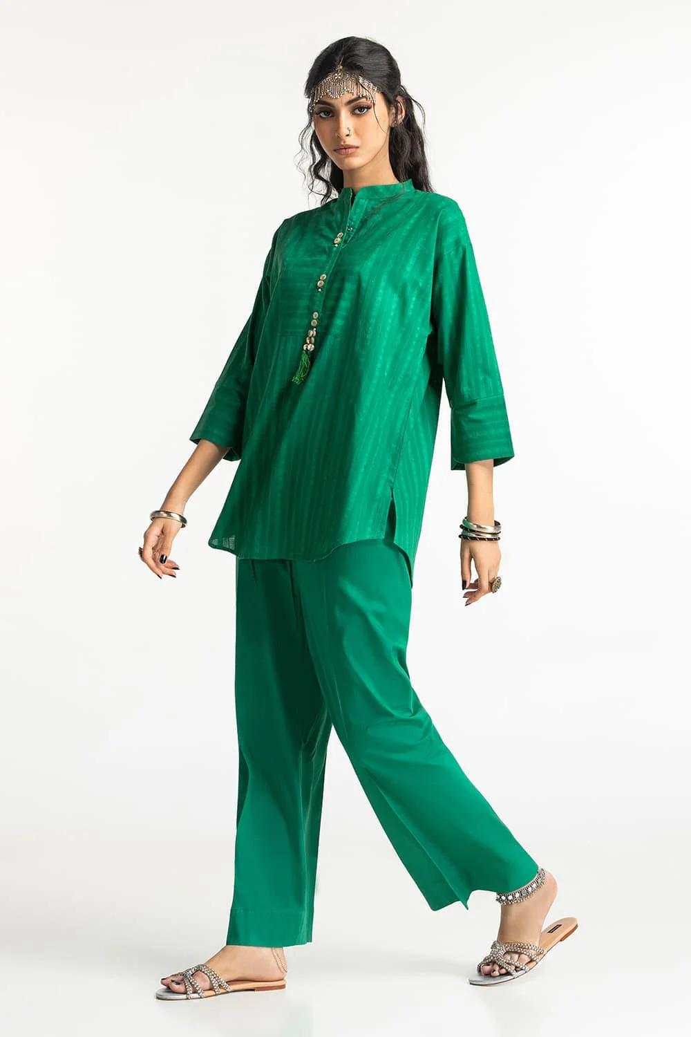 Dobby Dyed Embellished Shirt And Trouser - Image 4