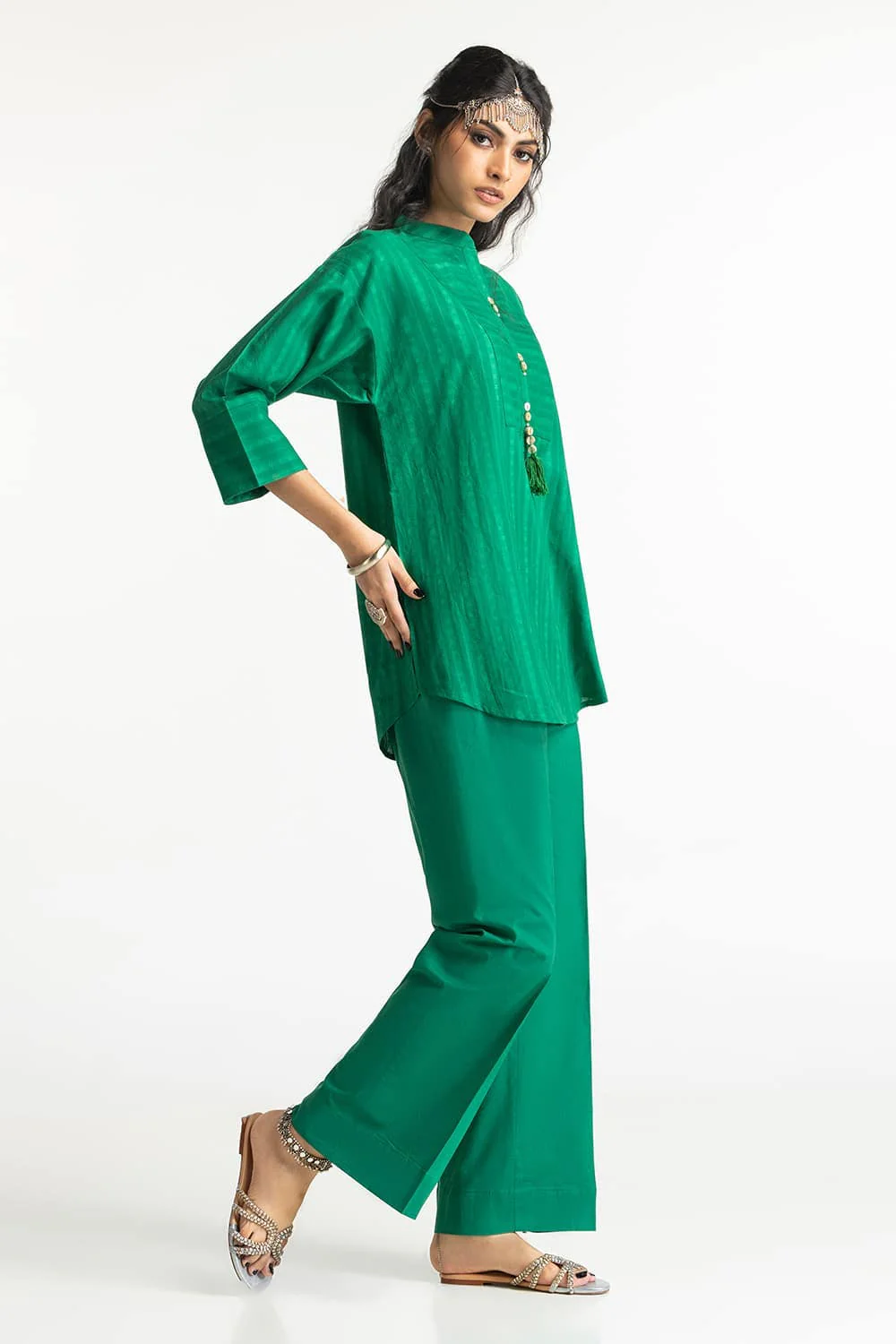Dobby Dyed Embellished Shirt And Trouser - Image 5