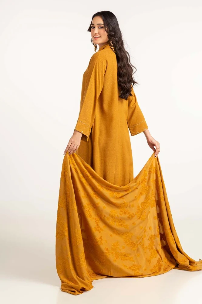 Dyed Acrylic Viscose Shirt With Velvet Jacqauard Dupatta - Image 4