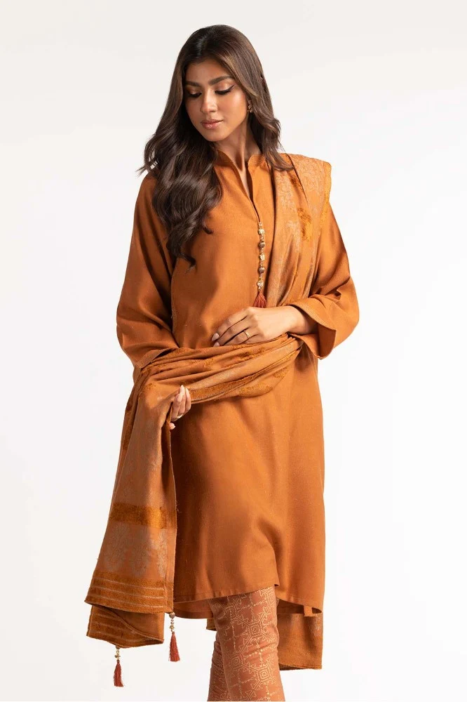 Dyed Acrylic Viscose Shirt With Velvet Jacquard Shawl - Image 3