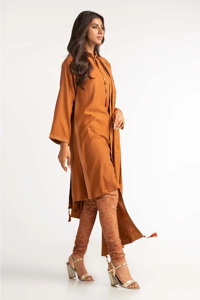 Dyed Acrylic Viscose Shirt With Velvet Jacquard Shawl - Image 4